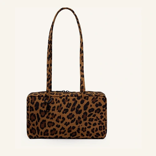 BAGGU Nylon Bowler Bag in leopard print