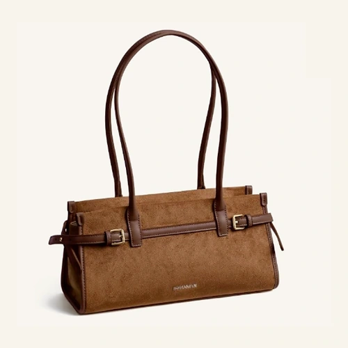 BOSTANTEN brown suede east-west shoulder bag