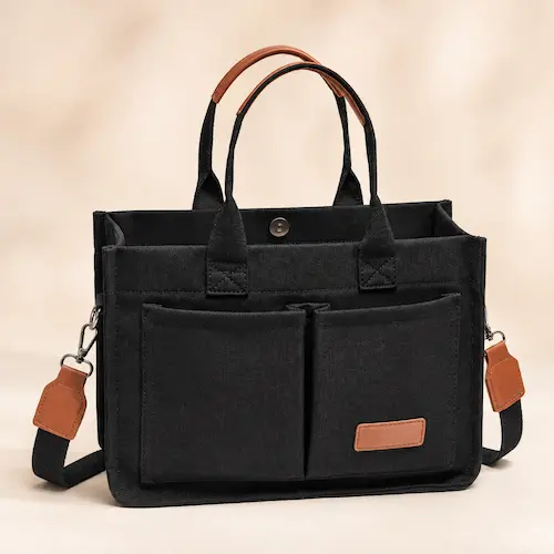 ZHMO canvas work tote bag with shoulder strap and compartments